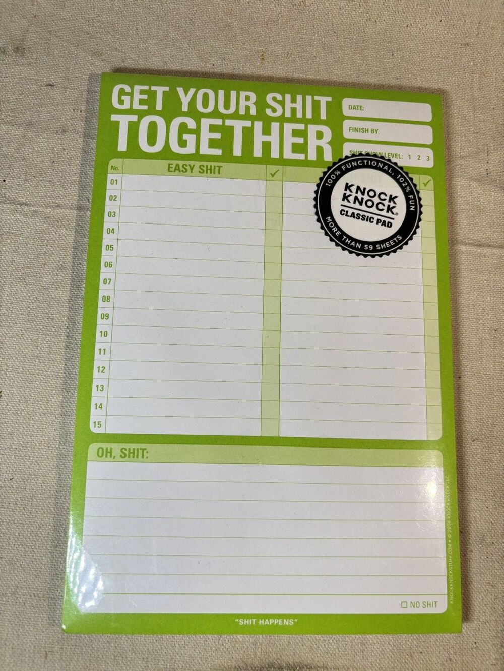 Knock Knock Green Get Your Sh*t Together Notepad NIB Funny Scheduling Tool
